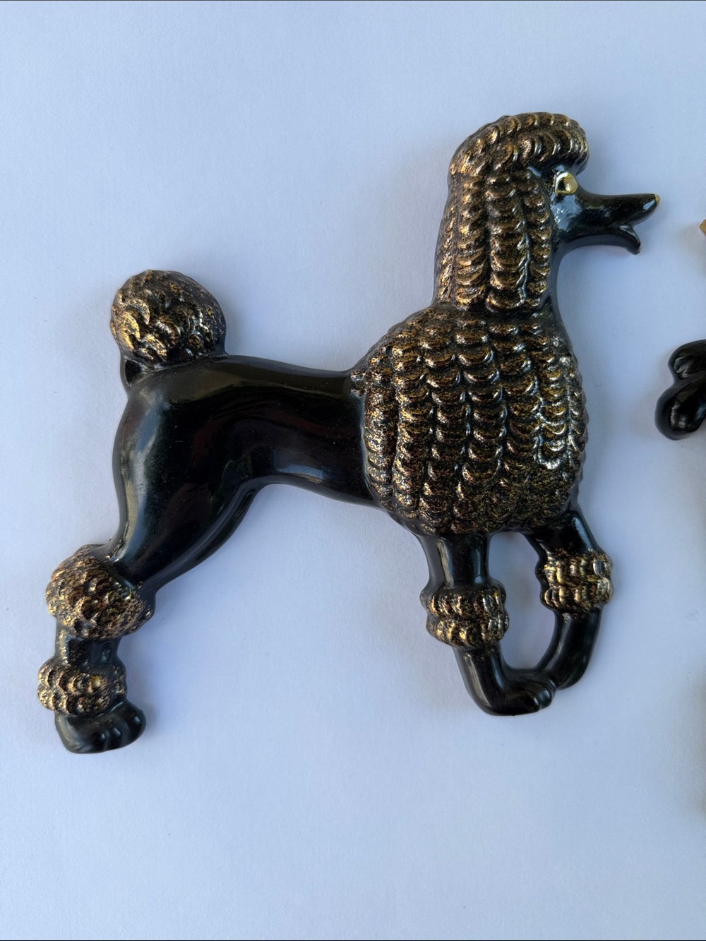 VTG Mid Century Lefton Ceramic Black Gold Poodle Wall Plaques Set #484 MCM